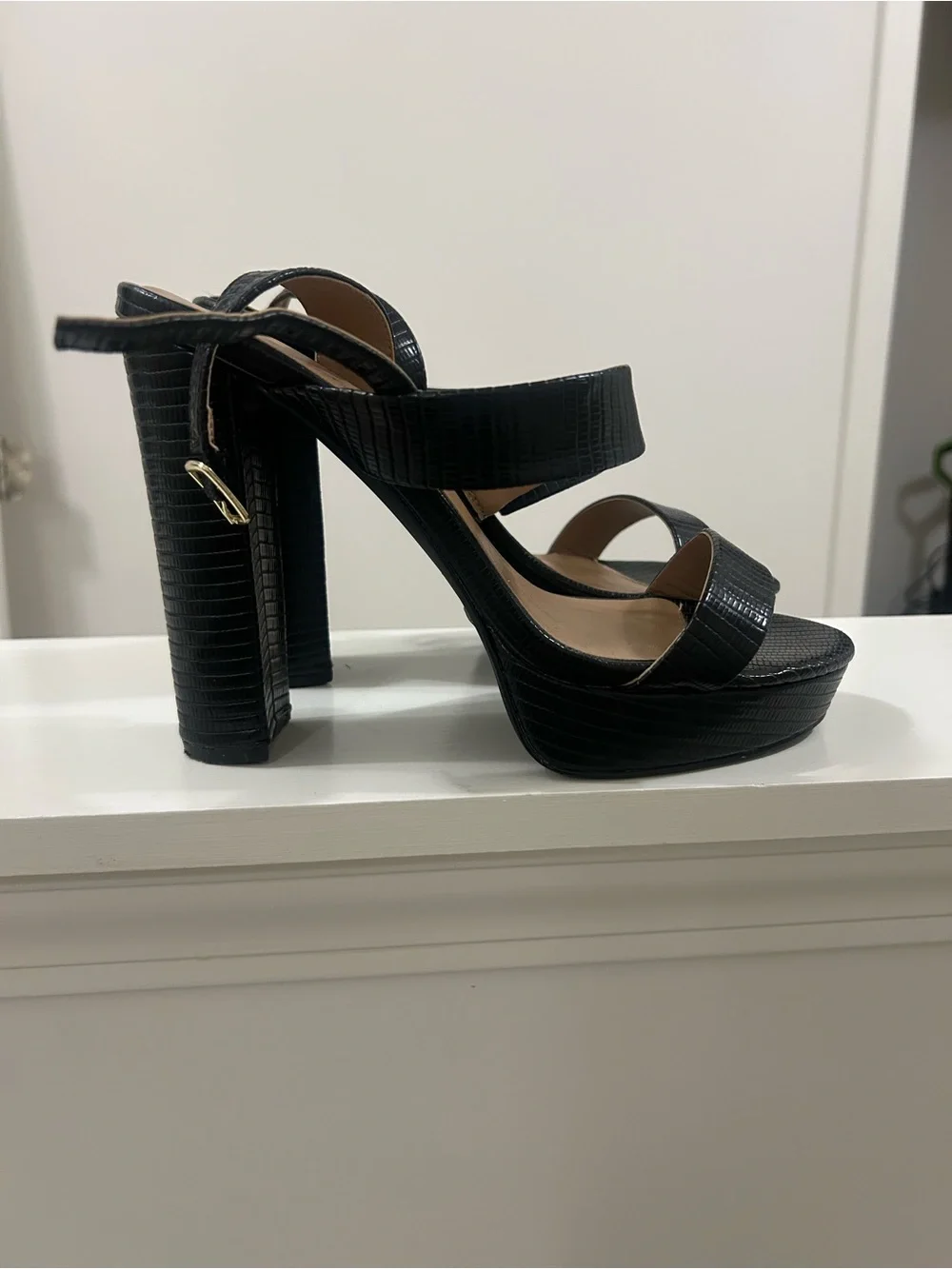 Black Platform Block Heel Sandals Qupid